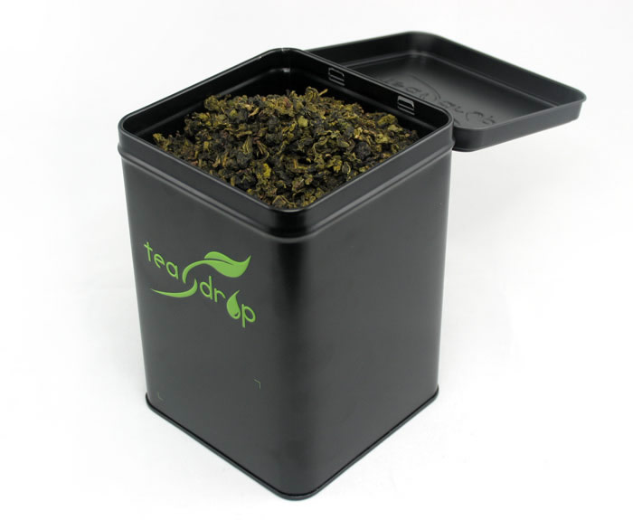 square hinged tea tin container